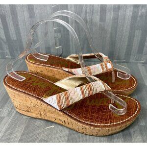 Sam Edelman Rosa Wedge Thong Sandals Brown Women's Size 10  Beaded